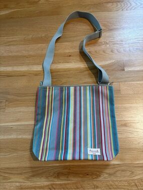 LES TOILES DU SOLEIL Gray Multicolor Striped Canvas Crossbody Bag